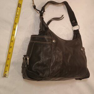 Fossil Key Purse Satchel Shoulder Bag Leather Black Zip Tassel Silver Contrast